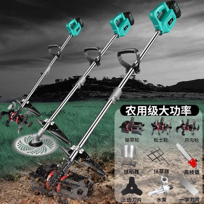 大功率背負式鋰電割草機帶除草輪松土打草機草坪機充電式農(nóng)用割草